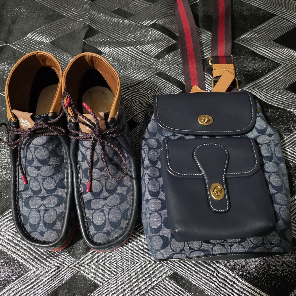 Coach Signature Navy Denim Shoes & Crossbody Bag Set
